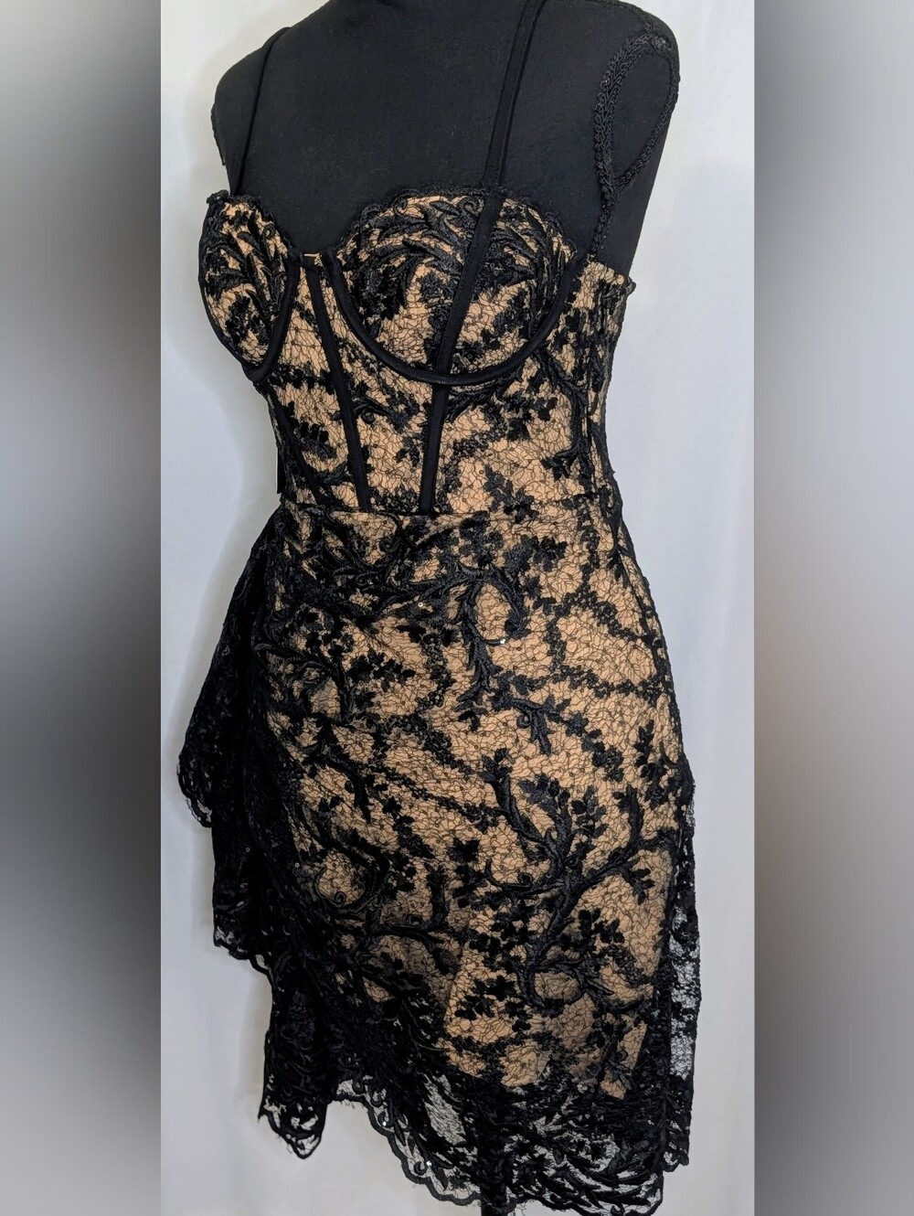 NWT JLUXLABEL Black Marilyn Lace Corset Mini Dress Size S